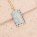 Collier pendentif Tarot l'Ermite en or avec émail bleu et bordure en pierres gemmes - 9# L'Ermite