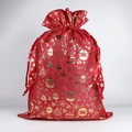 Grand sac cadeau de Noël rouge à cordon avec flocons de neige dorés et ornements - Boule de Noël Rouge (Ruban) / 50*70CM