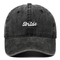 Faded black washed cotton baseball cap with white Bride script embroidery and curved brim - Adjustable / Black