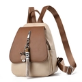 Fashionable color-block mini backpack for women in beige and brown faux leather with charm - Khaki