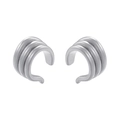 Close-up of silver triple-layered ribbed ear cuff with a polished C-shaped finish - VE1018 Platinum C-Shaped Multi-layer