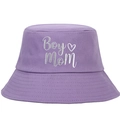 Lila Baumwoll-Anglerhut mit silberner Boy Mom Bestickung und kleinem Herz-Detail - Verstellbar / Violett