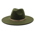 Detailed view of olive green wool fedora with gold metal buckle band on flat brim - M (56-58cm) / Army Green