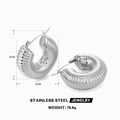 Polished silver stainless steel hoop earrings with textured grooved design 3cm - Polished Threaded Earrings / Steel
