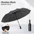 Obsidian Black automatic umbrella with double-layer fabric and 105cm large canopy - Obsidian Black