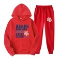 Ensemble de survêtement rouge avec sweat à capuche et pantalon en tissu polaire - S(L) / Haut Et Bas / Rouge (Beach Summer)