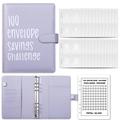 Lavender A5 PU leather 100 envelope savings challenge binder with numbered cash inserts - Savings Challenge Set / Purple