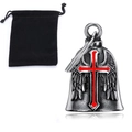 Guardian bell with angel wings and red cross plus black velvet storage pouch - Steel Red Cross Set with Velvet Bag