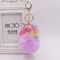 Unicorn faux fur pompom keychain with glitter PU leather and purple plush charm - Unicorn (Gold Chain Buckle) / Light Purple