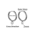 DIY minimalist silver titanium steel round earrings 16mm outer diameter with hanging loop - Cross Steel - Inner 12mm Outer 16mm