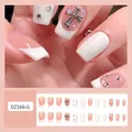 French tip press-on nails with silver metal cross and rhinestones, 24pcs punk style - Jelly Glue + Stick + File / DZ166-G French Cross