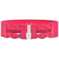 Detail of hot pink elastic waist belt showing woven leather craft and silver metal buckle - Rose Red