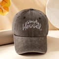 Dark grey washed cotton baseball cap with white Simply Blessed embroidery and pink cross - One Size / Coffee