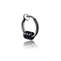 Hip hop black stainless steel hoop earring with three movable rings for men and women - Black Abacus Bead Ear Clip