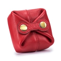 Mini red genuine leather square coin purse with brass snap closure and lychee texture - Red