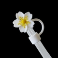 White cherry blossom straw cover made of food grade silicone for Stanley tumbler cups - Begonia-White Petals Yellow Pistil / 10mm