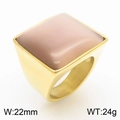 Square pink-brown glass stone ring with heavy golden band, 22mm width and 24g weight - Gold Pinkish Brown Cat Eye Style (KR1088036-K)