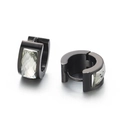 Modern black titanium steel hoop earrings with geometric clear crystal inlays - Black White (KE108295-TGD)