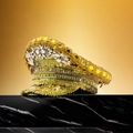 Macro shot of gold sequins and yellow gemstones on the brim of a luxury party captain hat - Adjustable / Gold Sequin