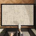 Zerbino d'ingresso vintage beige con motivi neri su pavimento in legno a spina - 50*80cm / Elegante Trama Tweed