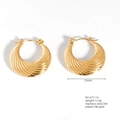 Minimalist irregular stainless steel earrings with 18k gold plating and wavy texture - Half Moon Wave Texture Studs (23mm)