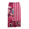 Pink and purple abstract print satin midi skirt with striped floral patterns - XS / Patchwork Pink