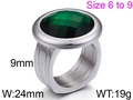 Modern silver titanium steel wide ring featuring a large faceted dark green glass stone - Silver with Green Gemstone (KR46031-K)