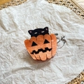 Molla per capelli Halloween in acrilico con gatto nero dentro una zucca glitterata - Zucca Gatto