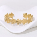 Minimalist gold-plated stainless steel cuff bracelet with floral petal texture design - Gold (SZ063)