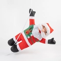 Hanging Santa Claus plush doll with red outfit and reindeer pattern on green vest - Reindeer Suit Climbing Rope Style