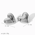 Polished silver heart stud earrings in stainless steel weighing 10g and 27mm in size - Silver 3D Heart Style (TE6654-S)