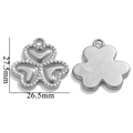 Detailed size view of clover heart pendant with beaded edges and smooth back finish - Steel Three-leaf Heart