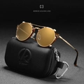 Retro round metal sunglasses with golden mirror lenses and a black zipper storage case - Tortoise Gold Frame Gold Mirror Lens C3