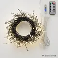 6m warm white 200 LED copper wire string lights with USB power and remote control - USB-A / Black Thread