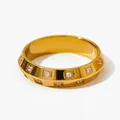 Gold plated stainless steel ring with square set white cubic zirconia stones - US 9 / Gold (KBJ377)
