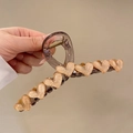 Large brown translucent hair claw clip with beige glittery heart decorations - 13cm / Orange