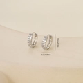 Macro detail of silver earrings with cubic zirconia and dimension labels of 1.3cm - One Pair / White Gold (E071437bkb)