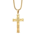 Golden stainless steel Celtic knot cross pendant necklace with polished finish on white background - 60cm Pearl Chain / Gold