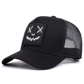 Streetwear black trucker hat with devil X_X embroidery and breathable mesh back - Adjustable / Black