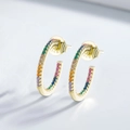 Classic 925 sterling silver gold-plated C-shaped earrings with rainbow gradient zircon - 925 Silver / Yellow Gold Medium