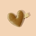 Close-up of a velvet heart hair clip in golden finish with a soft fabric texture - Neon Yellow