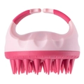 Pink scalp massage brush with soft silicone bristles for head cleaning and hair care - Hand-held Double Pink