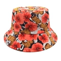 Détail d'un chapeau bob fleuri rouge avec des strass argentés et motifs numériques - M (56-58cm) / Style Floral Rouge Base Noire (3#)