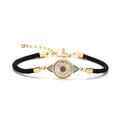 Adjustable black woven Milan rope bracelet with colorful crystal evil eye charm and gold clasp - Black Marquise Style (CB0209CX)