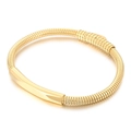 Golden woven stainless steel mesh bracelet with a sleek rectangular plate on white background - Gold (KB169225-KLHQ)