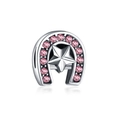 Silver horseshoe bead pendant with pink crystals and polished star for DIY jewelry - Horseshoe Star