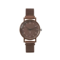 Minimalist brown mesh strap quartz watch for women with a sleek matte brown dial face - Brown