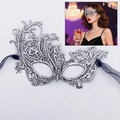 Silver phoenix lace masquerade mask with intricate cutouts and blue ribbons - One Size / Stamped Silver
