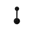 Black plated stainless steel belly ring with multifaceted disco ball beads for body piercing - Style 13 (Black Disco Ball)