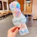 Five-piece Frozen-themed girl's hair clip set with blue and purple sequins and mesh bows - 5# Rainbow in Star (Hair Clip Set 012)